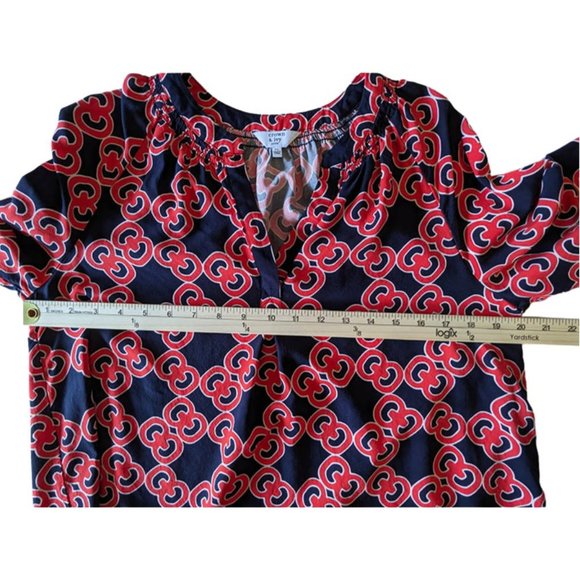 Crown & Ivy Black & Orange Top Blouse Tunic Petite Large 3/4 Puff Sleeves - Picture 4 of 8